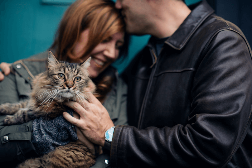 Chris and Katie with their cat Zelda